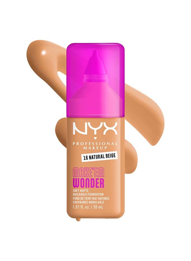 NYX PROFESSIONAL MAKEUP Make 'EM Wonder, 24H Soft Matte Foundation, Undetectable  Finish, Natural Beige - Image 1